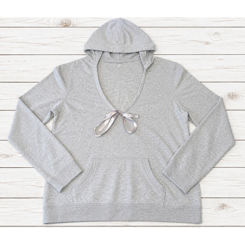 Calvin Klein Hoodie V-Neck Satin Bow Tie Loungewear Athleisure Soft Casual  XXL
